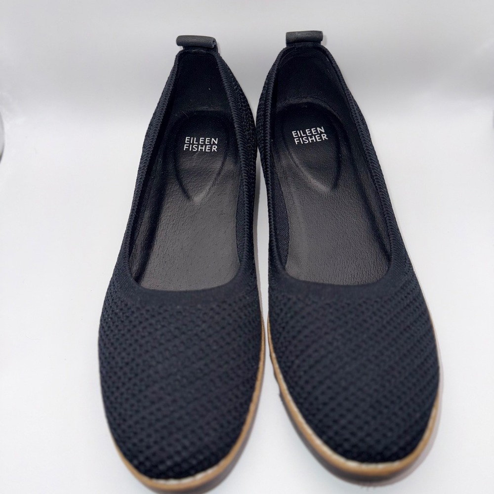 Eileen Fisher Black Knit Ballet Flats Womens 9 Slip On Quiet Luxury Office Work - Picture 7 of 11
